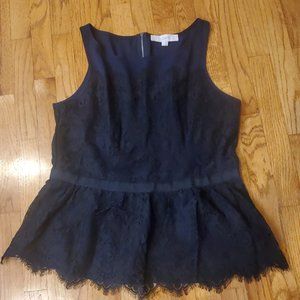 Navy and black peplum lace top - Loft Size 8